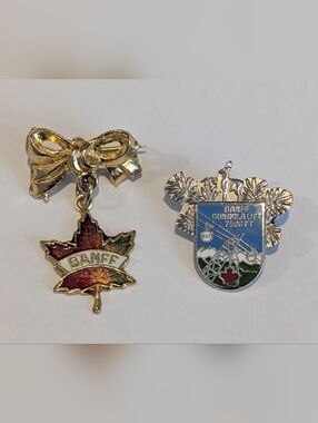 Vintage Banff National Park Alberta - Souvenir Lapel Pins Pair Of 2 - Gondola